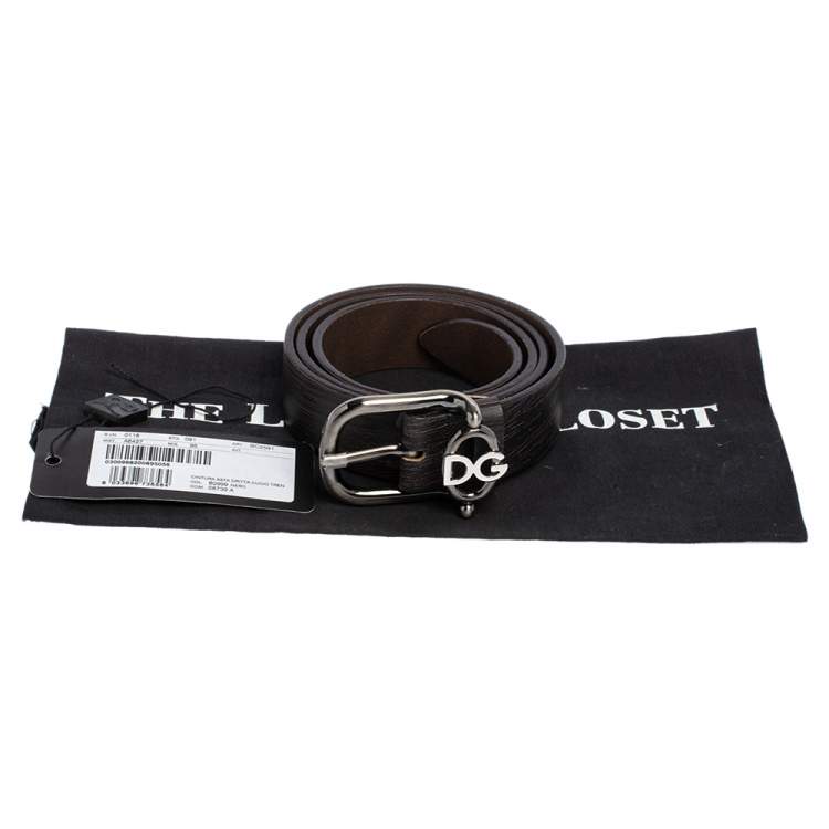 Pre Owned Dolce & Gabbana Black/Brown Textured Leather Logo Buckle Belt 95CM