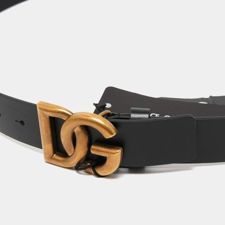 Pre Owned Dolce & Gabbana Black Leather DG Logo Belt 110CM
