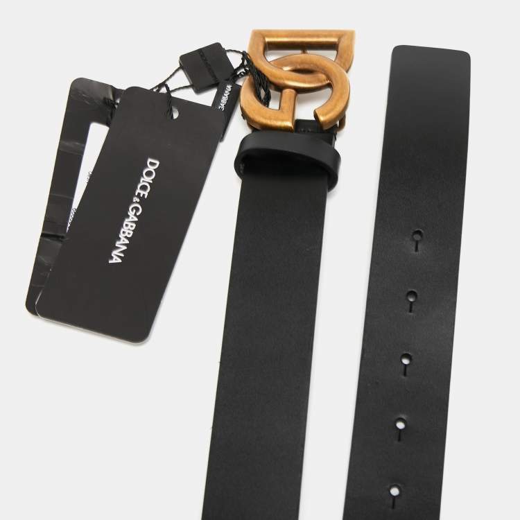 Pre Owned Dolce & Gabbana Black Leather DG Logo Belt 110CM