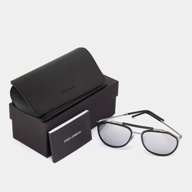 Pre Owned Dolce & Gabbana Black/Monogram Grey DG2277 Aviator Sunglasses