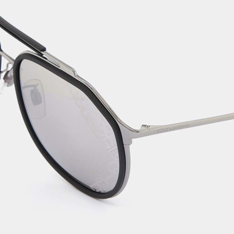 Pre Owned Dolce & Gabbana Black/Monogram Grey DG2277 Aviator Sunglasses