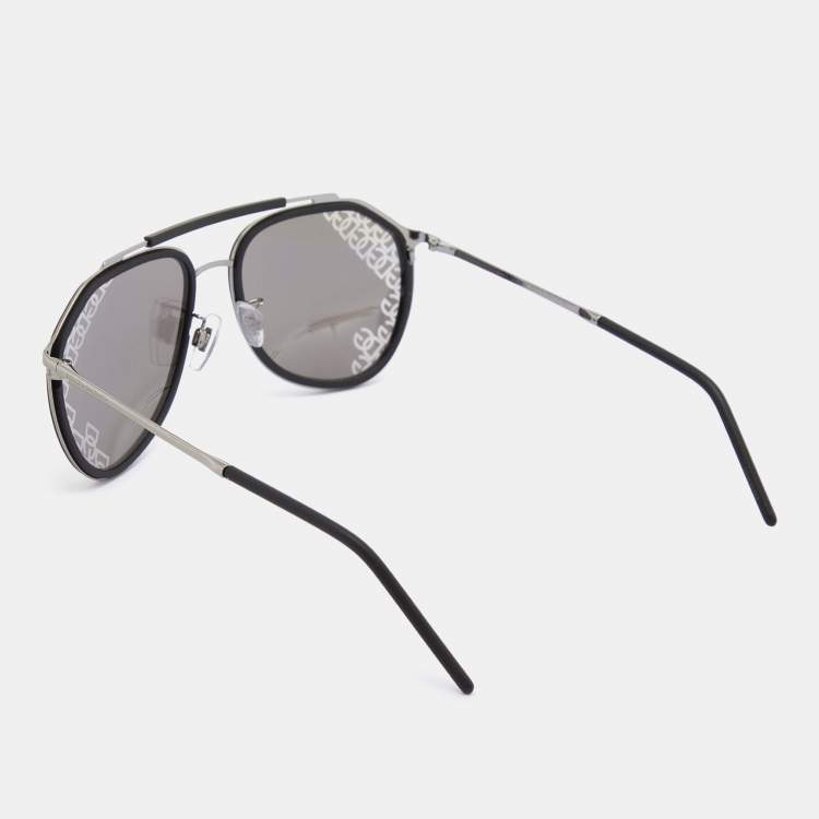 Pre Owned Dolce & Gabbana Black/Monogram Grey DG2277 Aviator Sunglasses