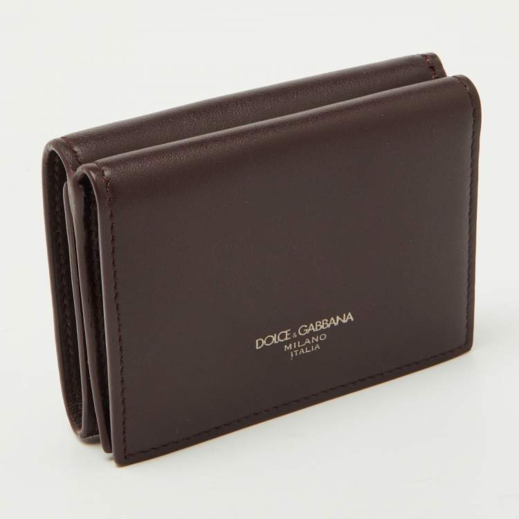 Pre Owned Dolce & Gabbana Burgundy Leather Trifold Card Case