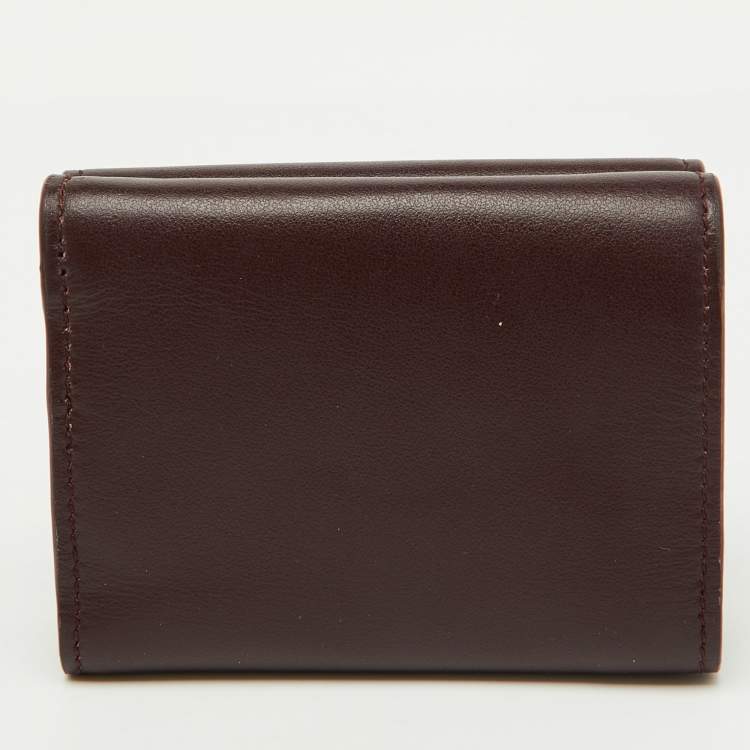 Pre Owned Dolce & Gabbana Burgundy Leather Trifold Card Case