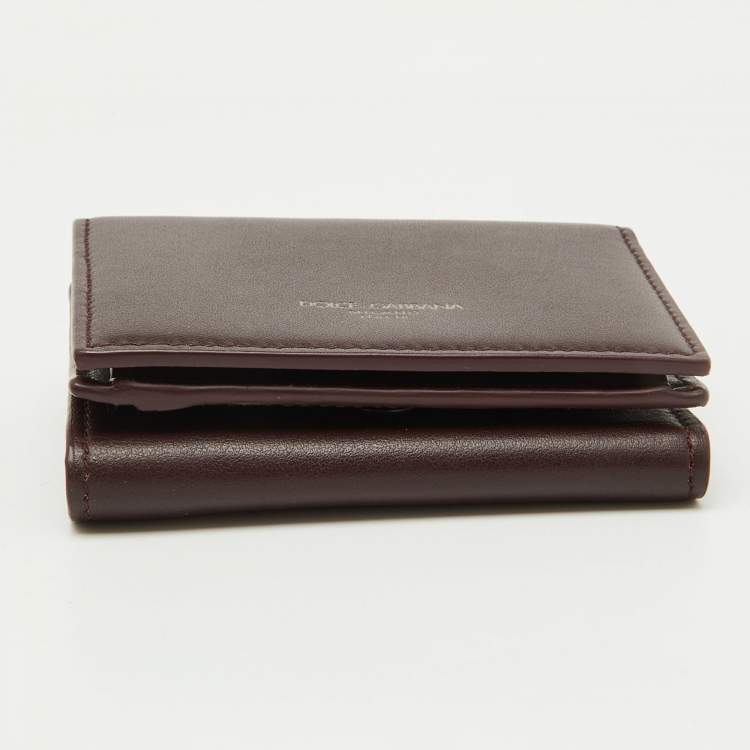 Pre Owned Dolce & Gabbana Burgundy Leather Trifold Card Case