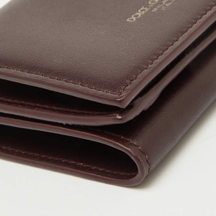 Pre Owned Dolce & Gabbana Burgundy Leather Trifold Card Case