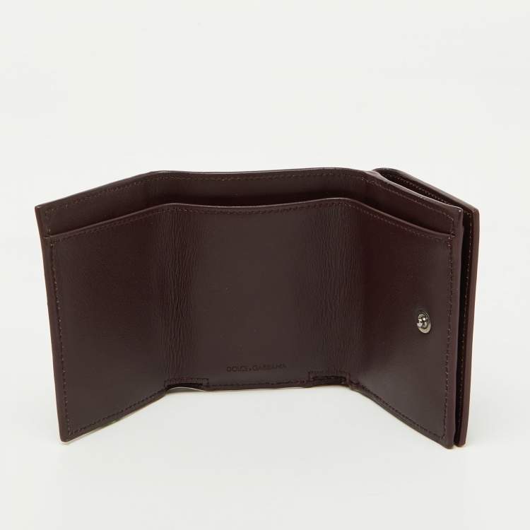 Pre Owned Dolce & Gabbana Burgundy Leather Trifold Card Case
