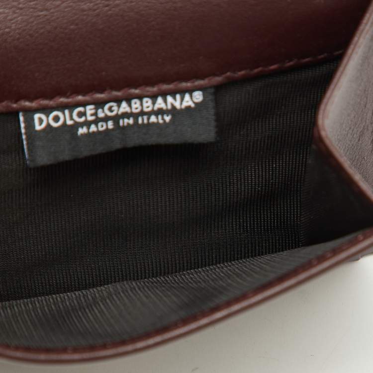 Pre Owned Dolce & Gabbana Burgundy Leather Trifold Card Case