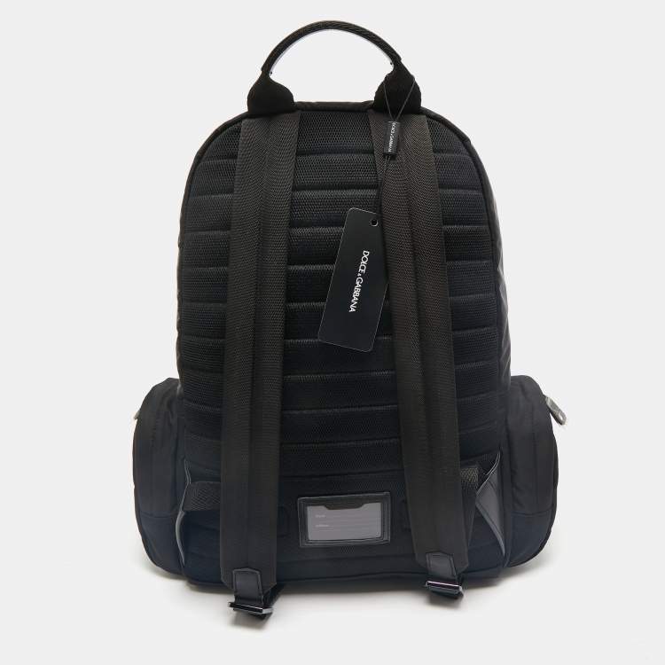 Pre Owned Dolce & Gabbana Black Nylon Logo Plaque Backpack
