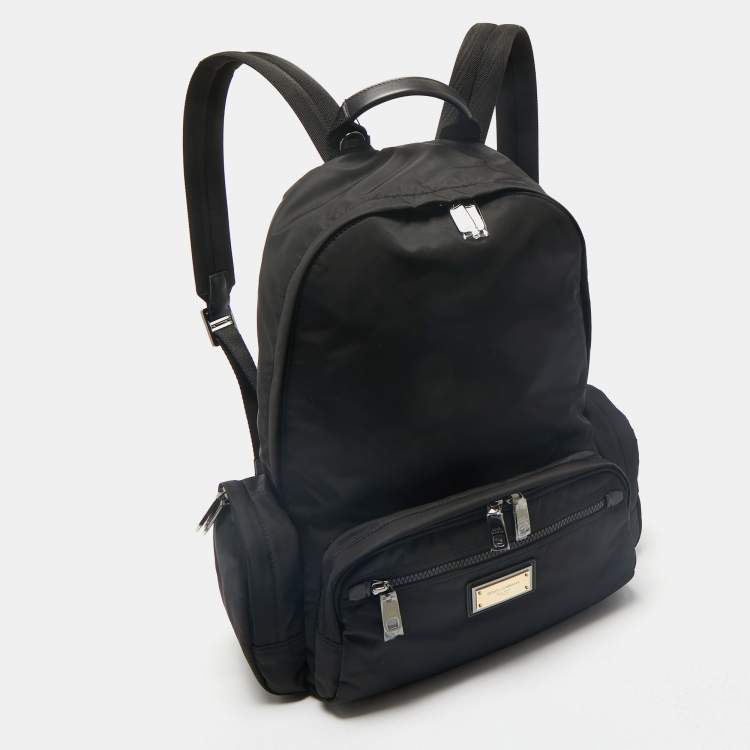 Pre Owned Dolce & Gabbana Black Nylon Logo Plaque Backpack