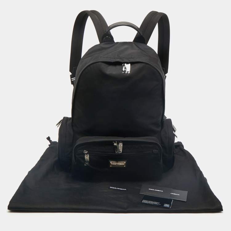 Pre Owned Dolce & Gabbana Black Nylon Logo Plaque Backpack