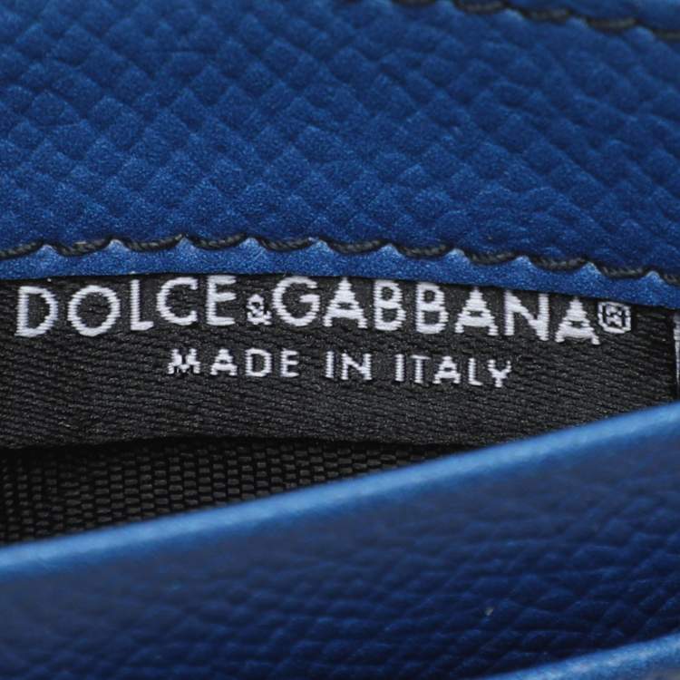 Pre Owned Dolce & Gabbana Blue Leather DG Logo Card Holder