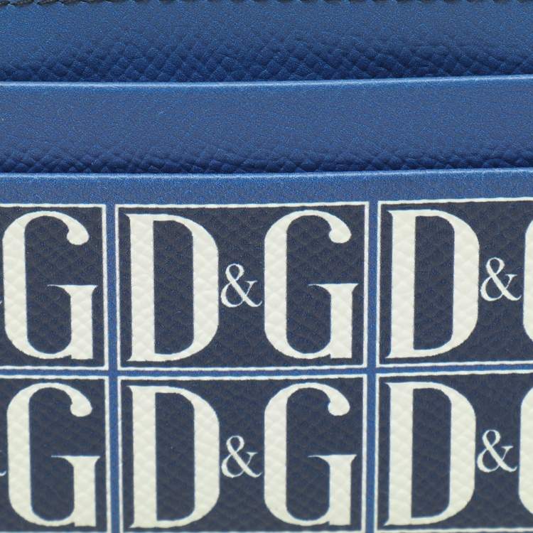 Pre Owned Dolce & Gabbana Blue Leather DG Logo Card Holder
