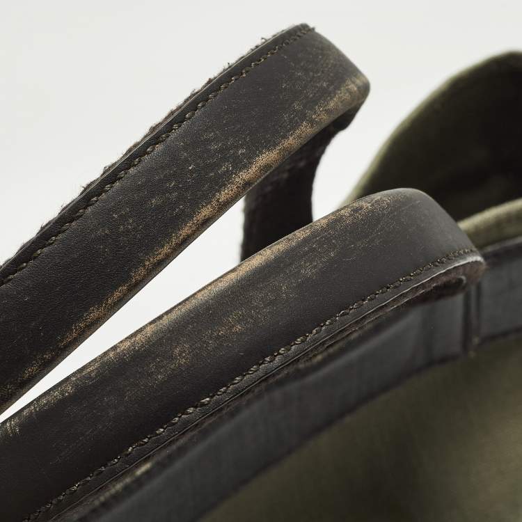 Pre Owned Dolce & Gabbana Green/Dark Brown Distressed Finish Canvas Tote