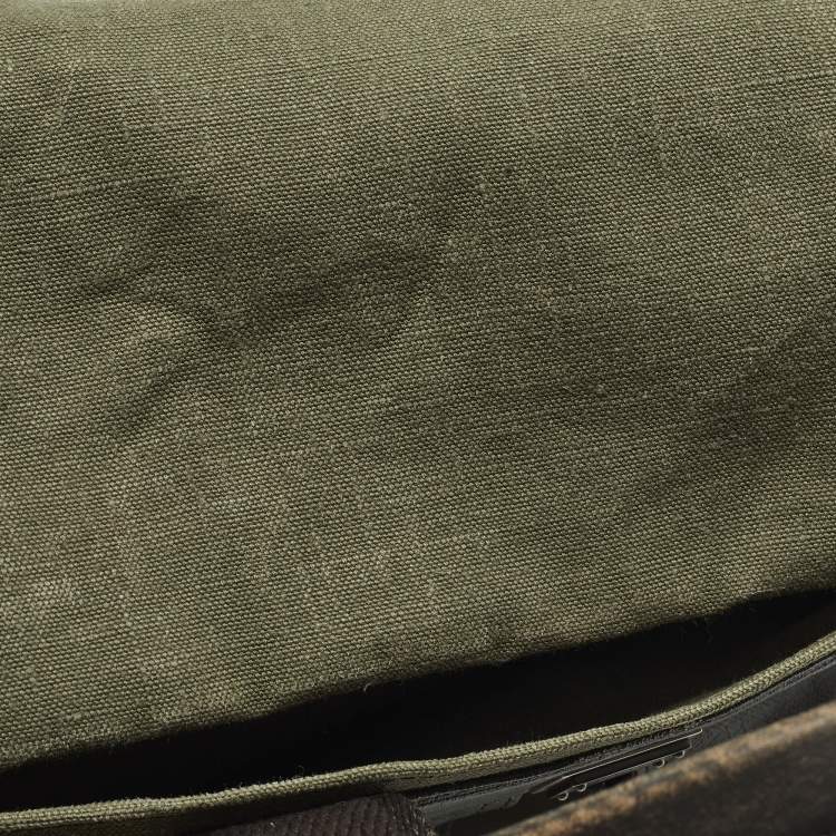 Pre Owned Dolce & Gabbana Green/Dark Brown Distressed Finish Canvas Tote