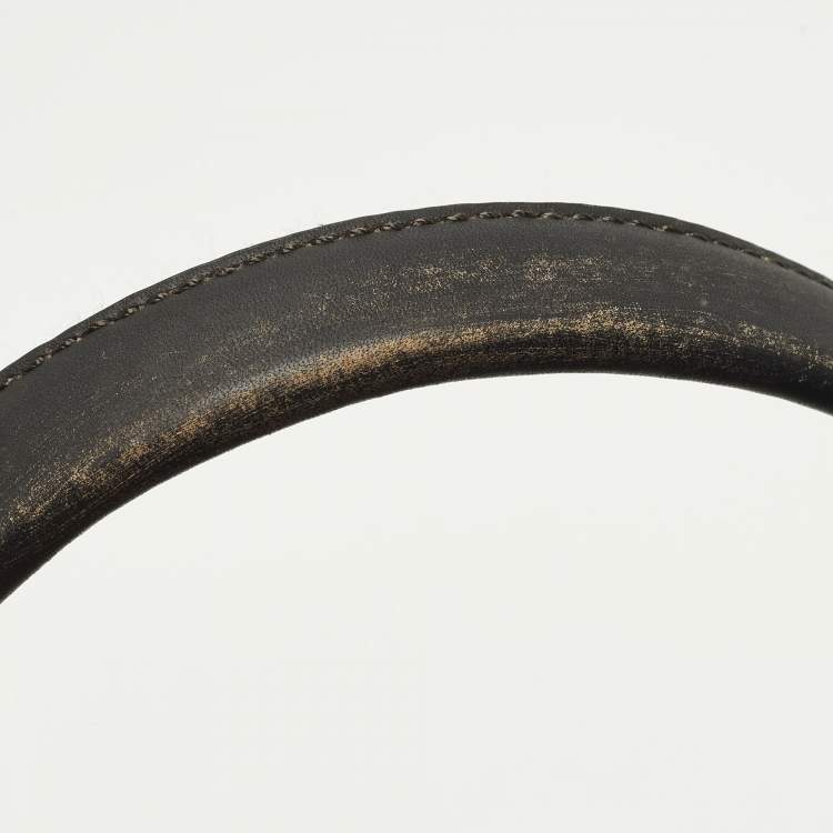 Pre Owned Dolce & Gabbana Green/Dark Brown Distressed Finish Canvas Tote