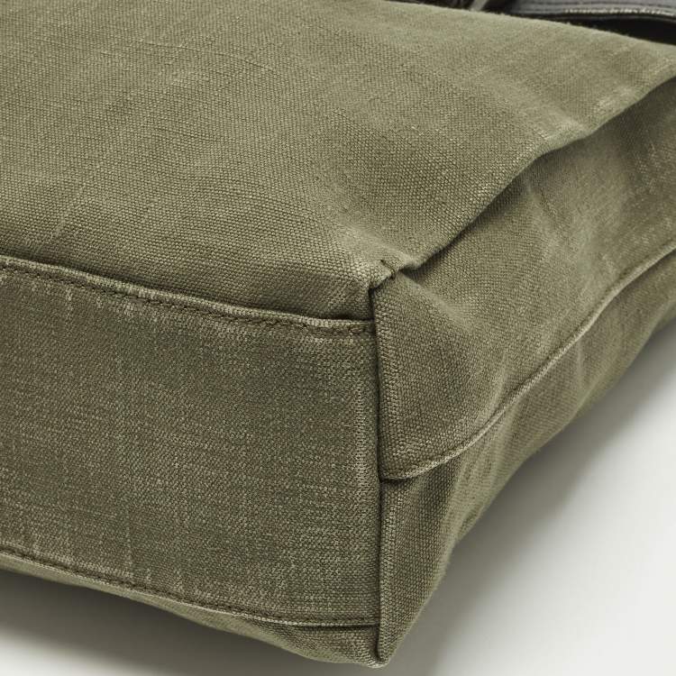 Pre Owned Dolce & Gabbana Green/Dark Brown Distressed Finish Canvas Tote