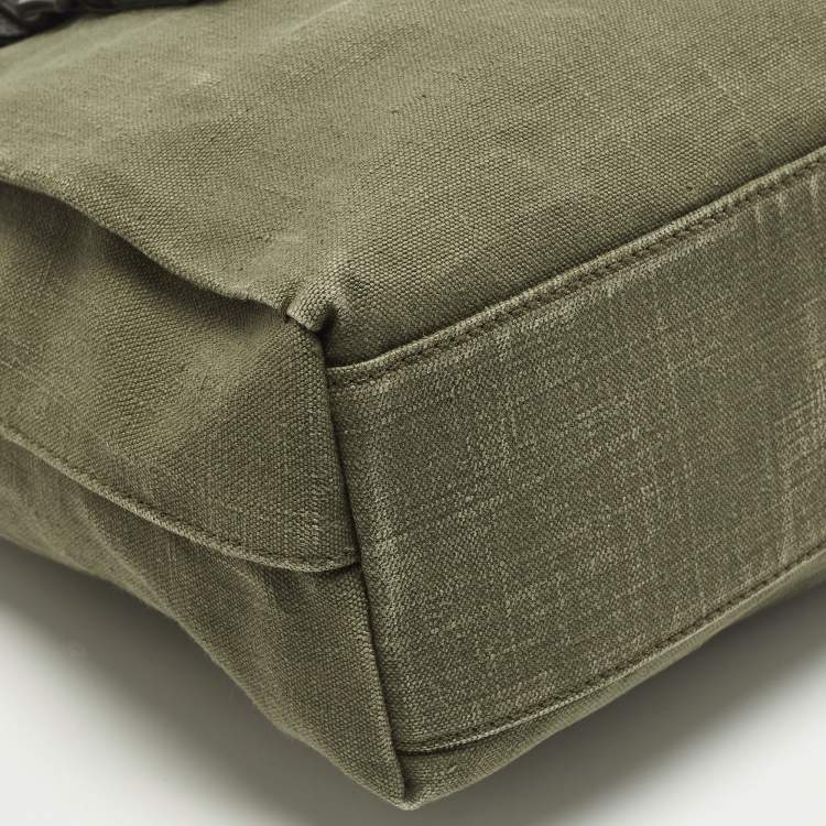 Pre Owned Dolce & Gabbana Green/Dark Brown Distressed Finish Canvas Tote