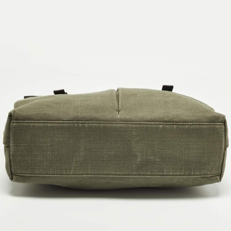 Pre Owned Dolce & Gabbana Green/Dark Brown Distressed Finish Canvas Tote