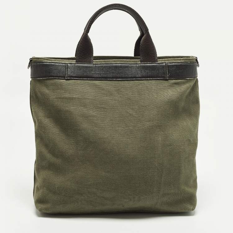 Pre Owned Dolce & Gabbana Green/Dark Brown Distressed Finish Canvas Tote