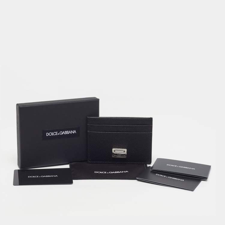 Pre Owned Dolce & Gabbana Logo Plaque Black Leather Card Holder