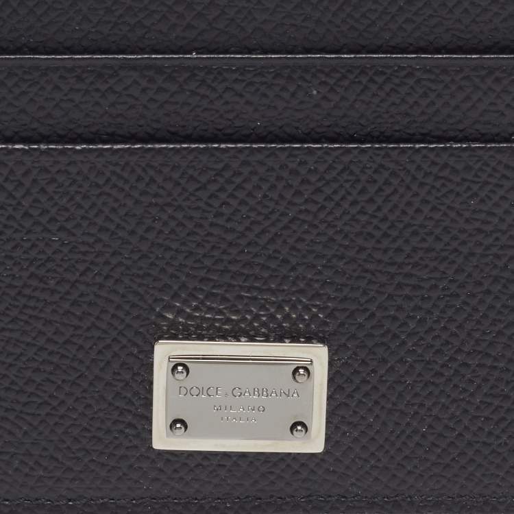 Pre Owned Dolce & Gabbana Logo Plaque Black Leather Card Holder