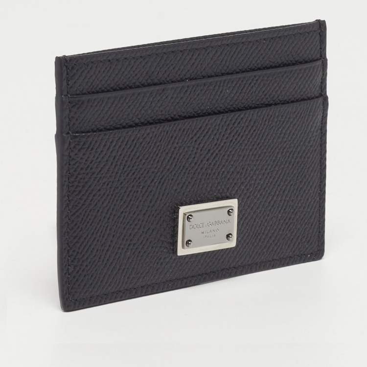 Pre Owned Dolce & Gabbana Logo Plaque Black Leather Card Holder