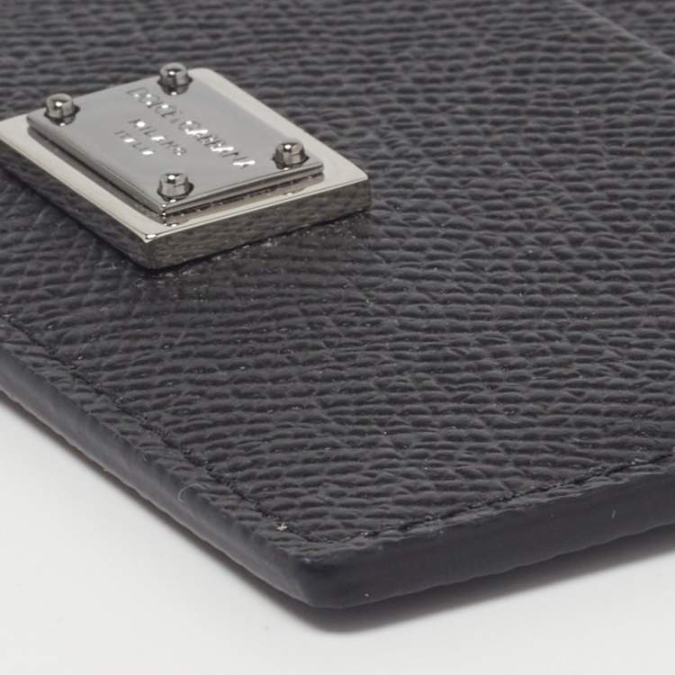 Pre Owned Dolce & Gabbana Logo Plaque Black Leather Card Holder