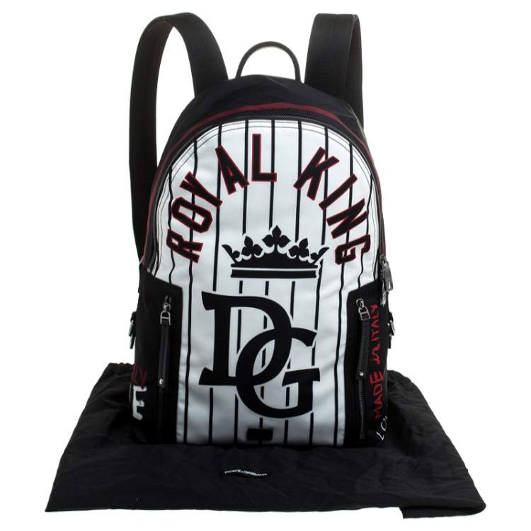 Pre Owned Dolce & Gabbana Black/White Royal King Print Backpack