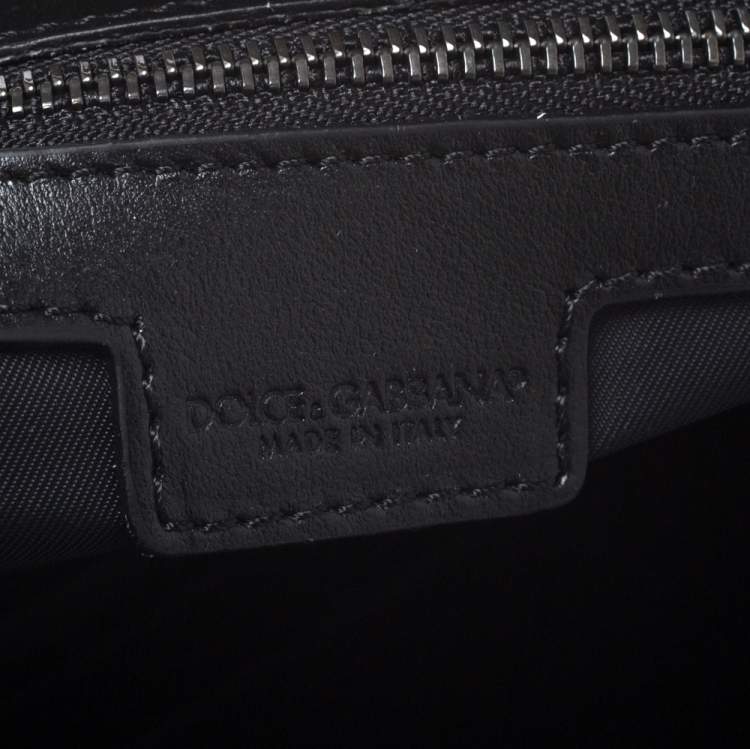 Pre Owned Dolce & Gabbana Black Crown Print Nylon and Leather Pouch