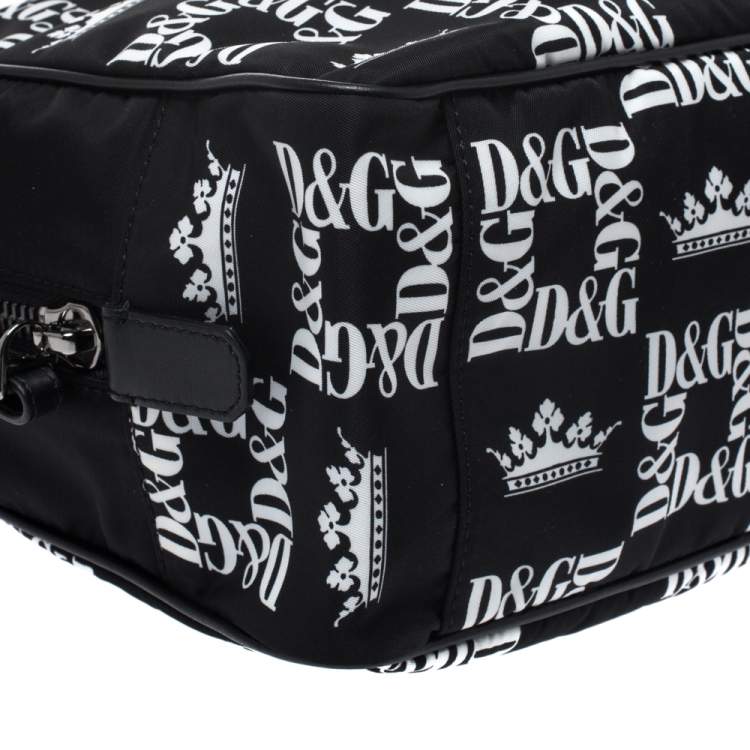 Pre Owned Dolce & Gabbana Black Crown Print Nylon and Leather Pouch