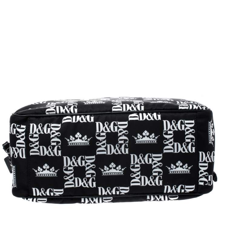 Pre Owned Dolce & Gabbana Black Crown Print Nylon and Leather Pouch