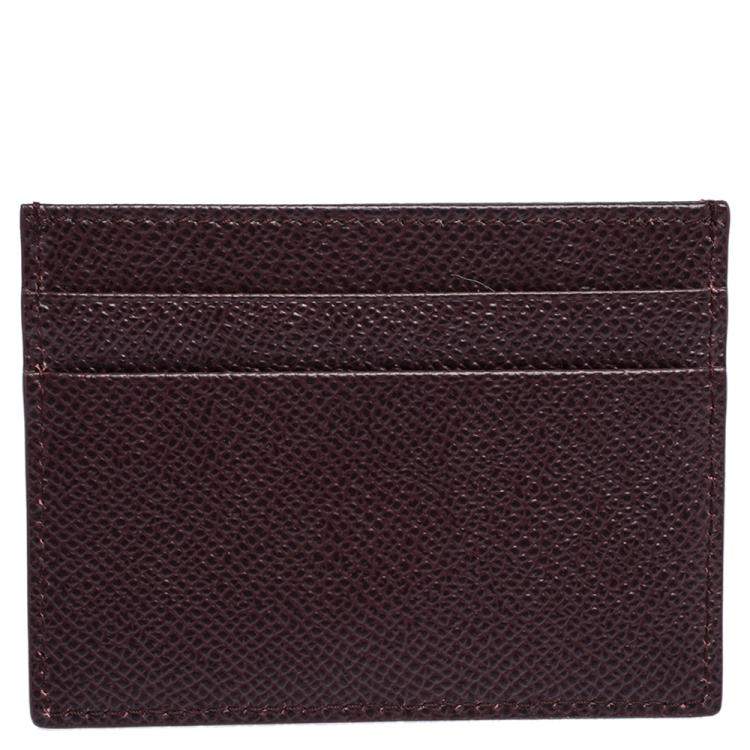 Pre Owned Dolce & Gabbana Burgundy Leather Logo Plaque Card Holder