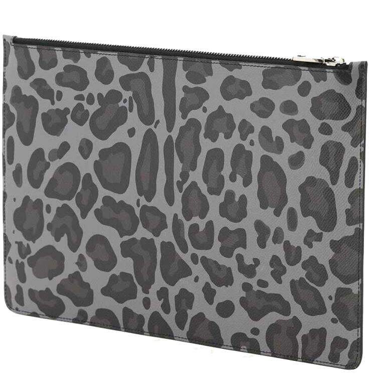 Pre Owned Dolce & Gabbana Grey/Black Leopard Print Pouch 