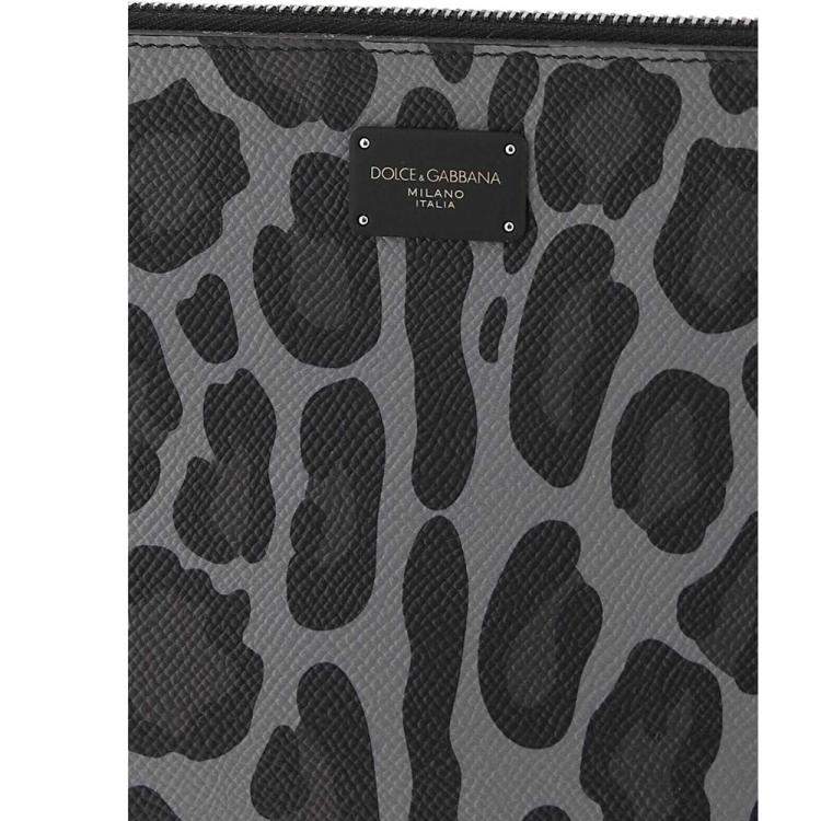 Pre Owned Dolce & Gabbana Grey/Black Leopard Print Pouch 