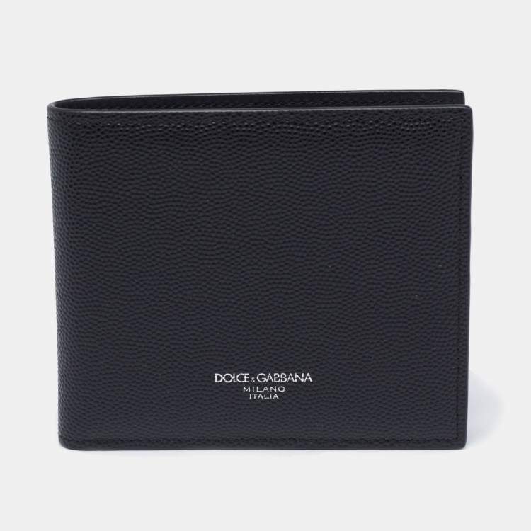 Pre Owned Dolce & Gabbana Black Leather Bifold Compact Wallet