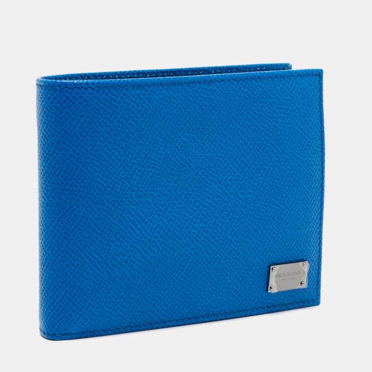 Pre Owned Dolce & Gabbana Blue Leather Logo Bifold Compact Wallet