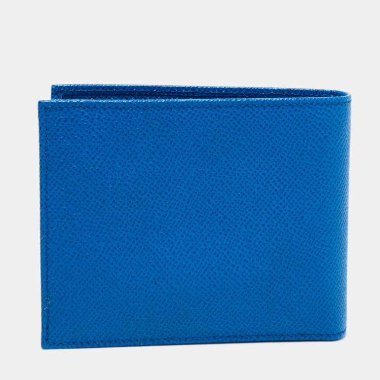 Pre Owned Dolce & Gabbana Blue Leather Logo Bifold Compact Wallet