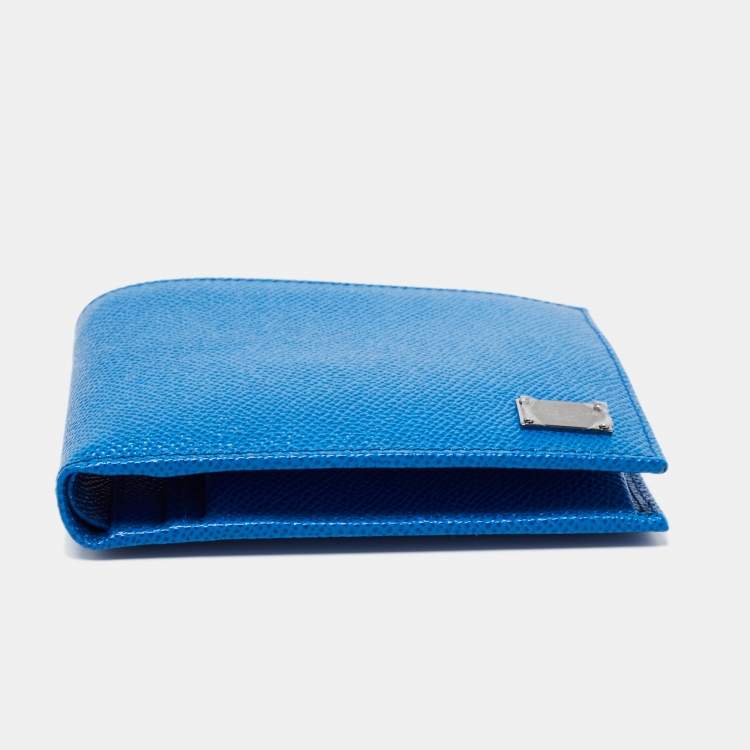 Pre Owned Dolce & Gabbana Blue Leather Logo Bifold Compact Wallet
