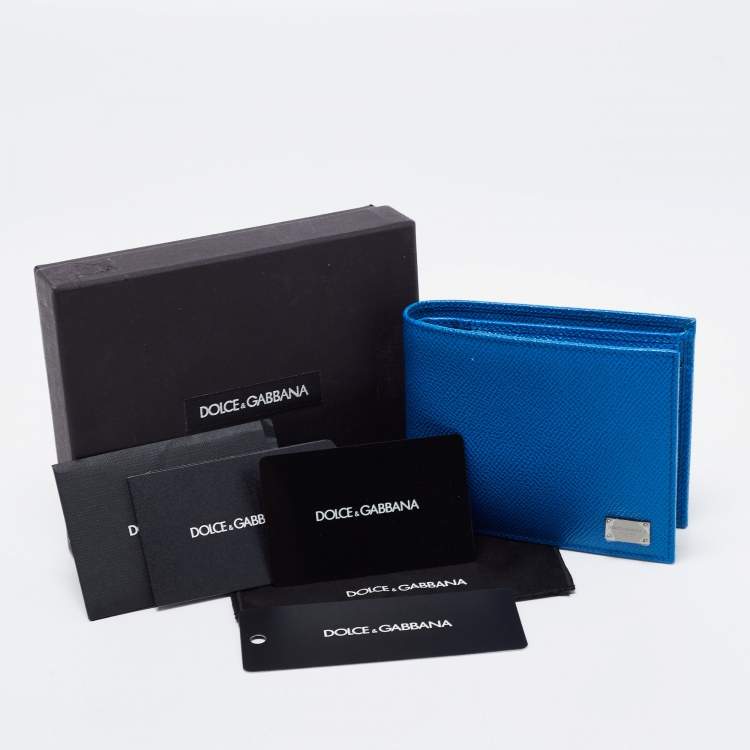 Pre Owned Dolce & Gabbana Blue Leather Logo Bifold Compact Wallet