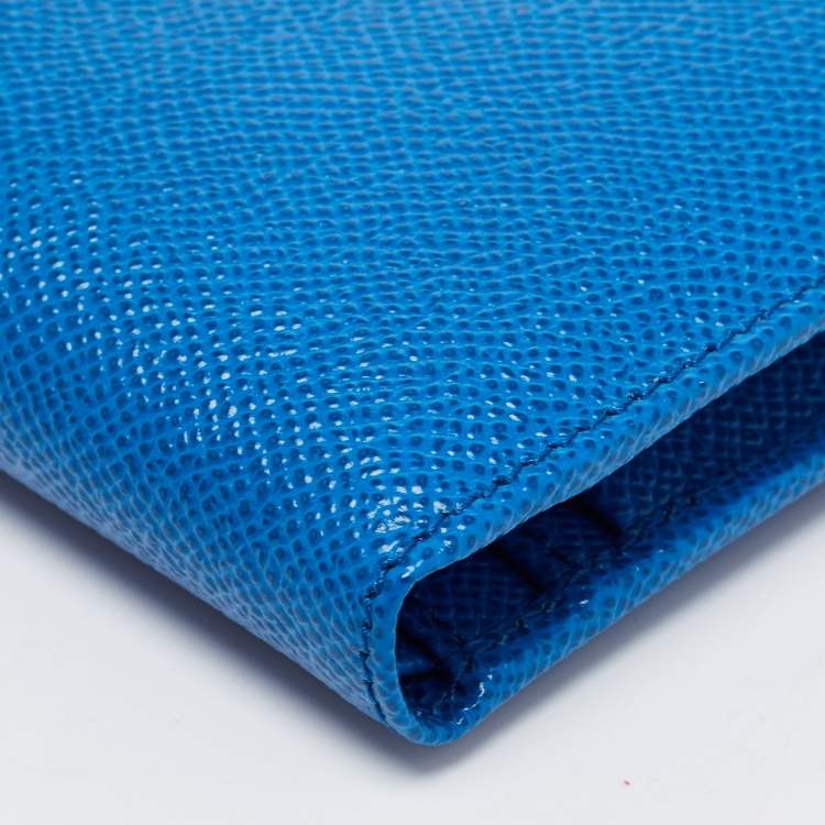 Pre Owned Dolce & Gabbana Blue Leather Logo Bifold Compact Wallet