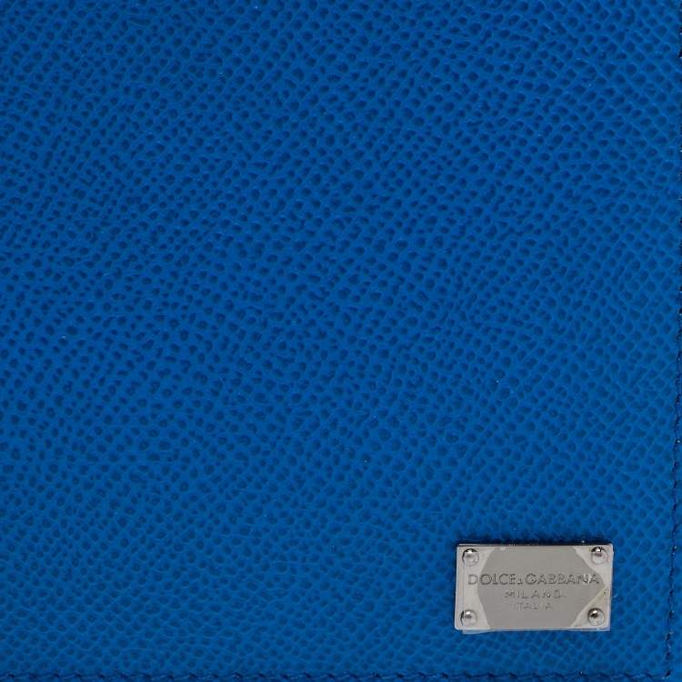 Pre Owned Dolce & Gabbana Blue Leather Logo Bifold Compact Wallet