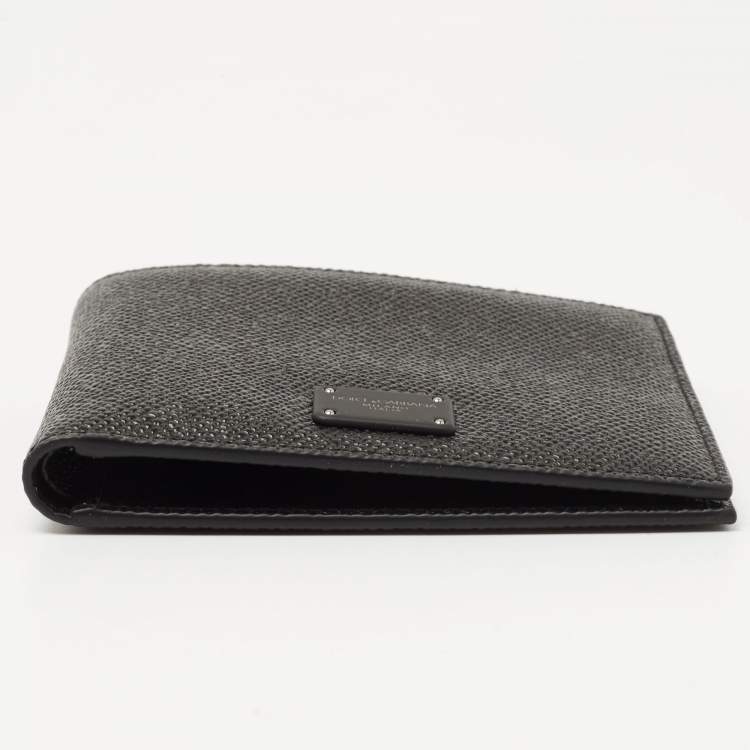Pre Owned Dolce & Gabbana Black Leather Logo Plaque Bifold Wallet
