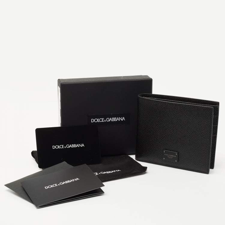 Pre Owned Dolce & Gabbana Black Leather Logo Plaque Bifold Wallet