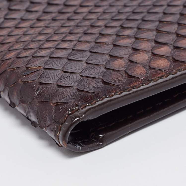 Pre Owned Dolce & Gabbana Dark Brown Snakeskin Bifold Wallet