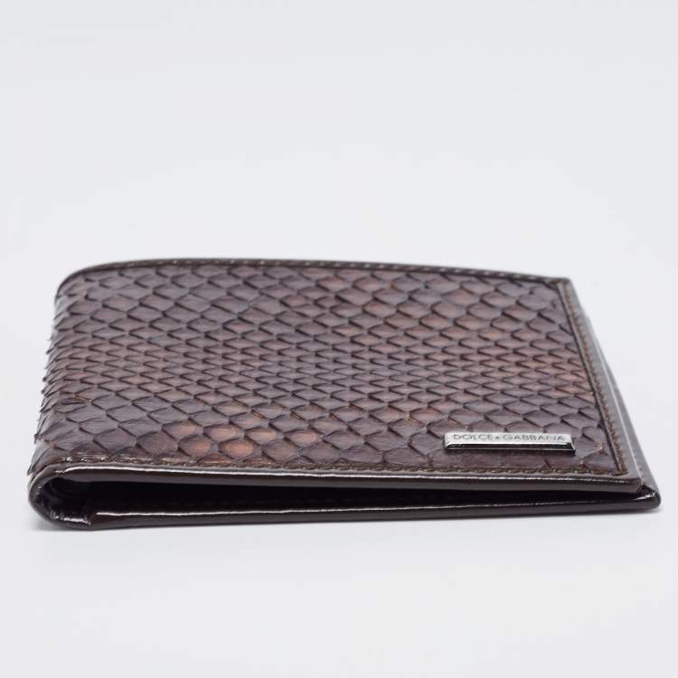 Pre Owned Dolce & Gabbana Dark Brown Snakeskin Bifold Wallet