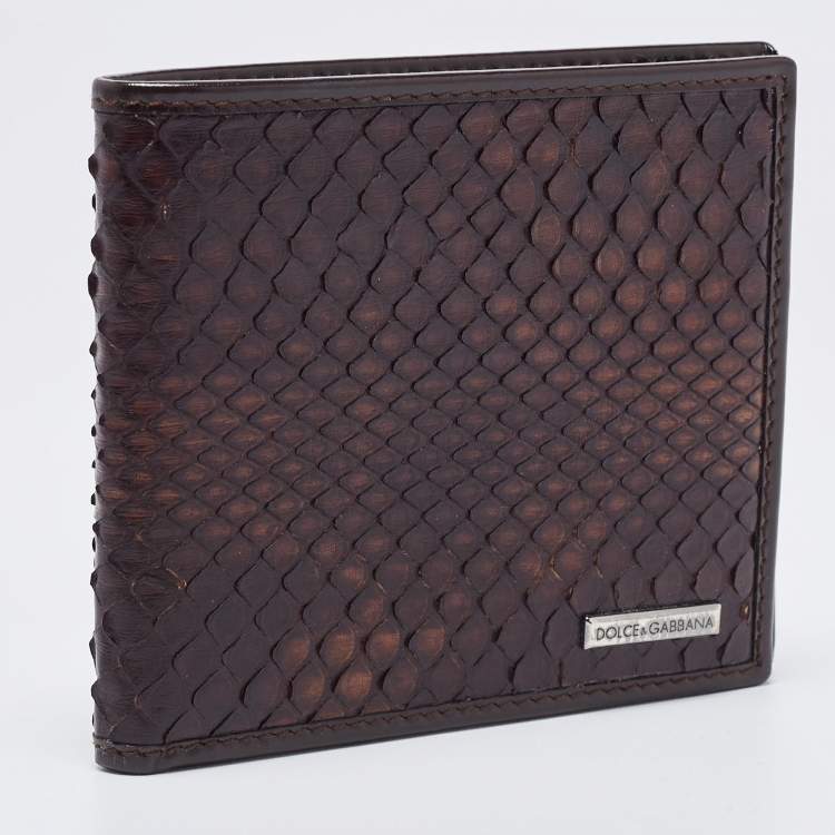 Pre Owned Dolce & Gabbana Dark Brown Snakeskin Bifold Wallet