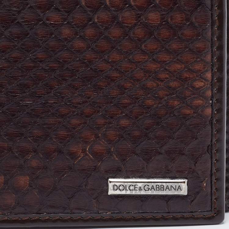 Pre Owned Dolce & Gabbana Dark Brown Snakeskin Bifold Wallet