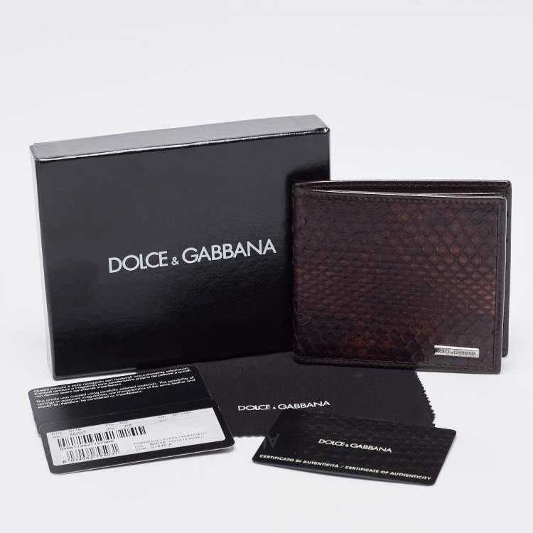 Pre Owned Dolce & Gabbana Dark Brown Snakeskin Bifold Wallet