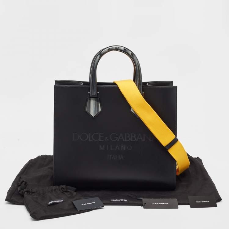 Pre Owned Dolce & Gabbana Black Leather Large Logo Tote
